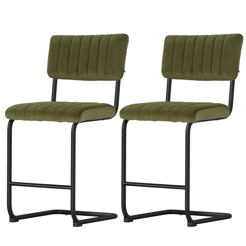 Set of 2 Nairobi Bar Stools Velvet Chairs - Green