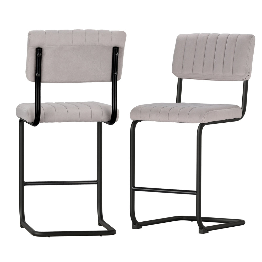 Set of 2 Nairobi Bar Stools Velvet Chairs - Grey