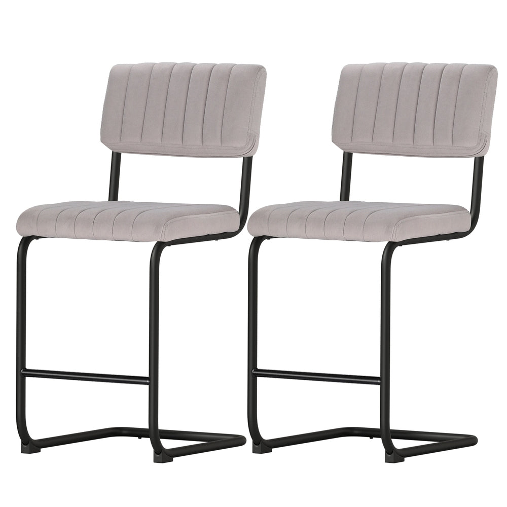 Set of 2 Nairobi Bar Stools Velvet Chairs - Grey