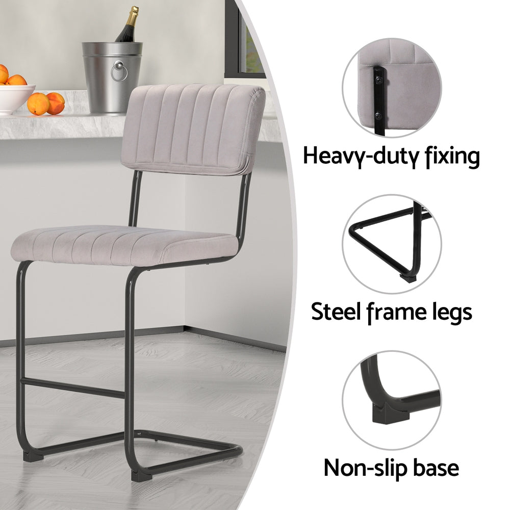 Set of 2 Nairobi Bar Stools Velvet Chairs - Grey