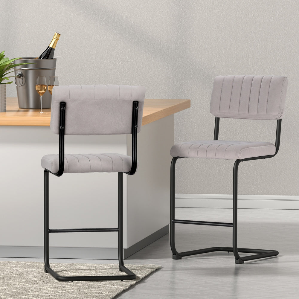 Set of 2 Nairobi Bar Stools Velvet Chairs - Grey