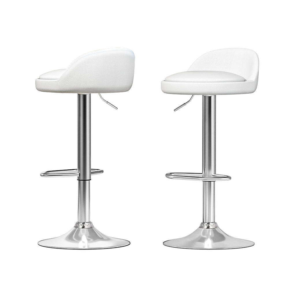 Set of 2 Hobart Bar Stools Kitchen Stool Chairs Dining Gas Lift Swivel Leather - White