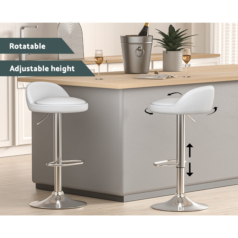 Set of 2 Hobart Bar Stools Kitchen Stool Chairs Dining Gas Lift Swivel Leather - White