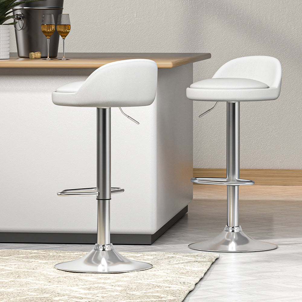 Set of 2 Hobart Bar Stools Kitchen Stool Chairs Dining Gas Lift Swivel Leather - White