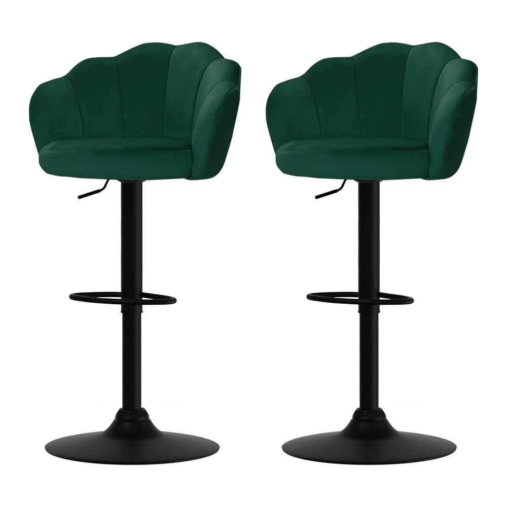 Set of 2 Naples Bar Stools Kitchen Stool Swivel Chair Gas Lift Velvet Chairs - Green