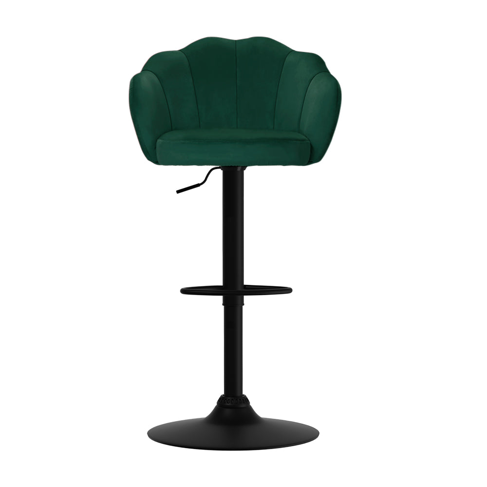 Set of 2 Naples Bar Stools Kitchen Stool Swivel Chair Gas Lift Velvet Chairs - Green