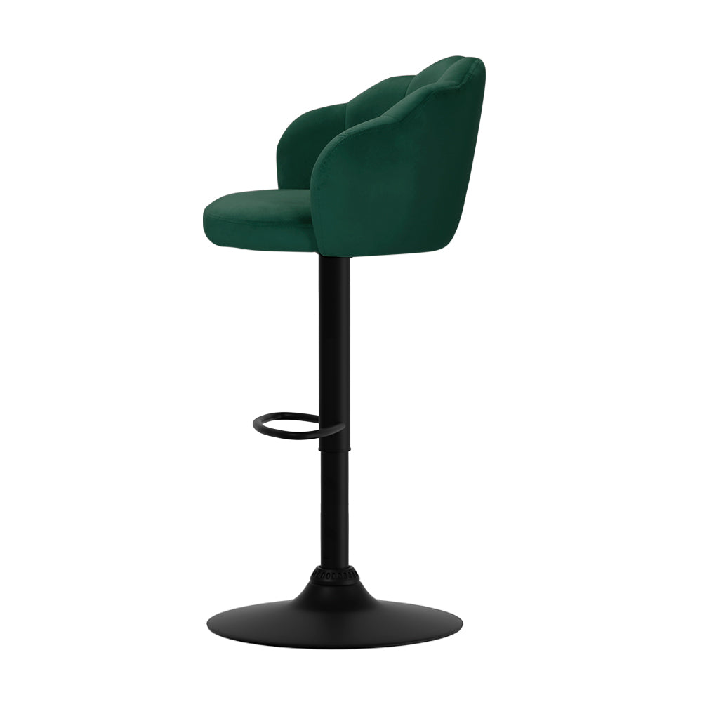 Set of 2 Naples Bar Stools Kitchen Stool Swivel Chair Gas Lift Velvet Chairs - Green