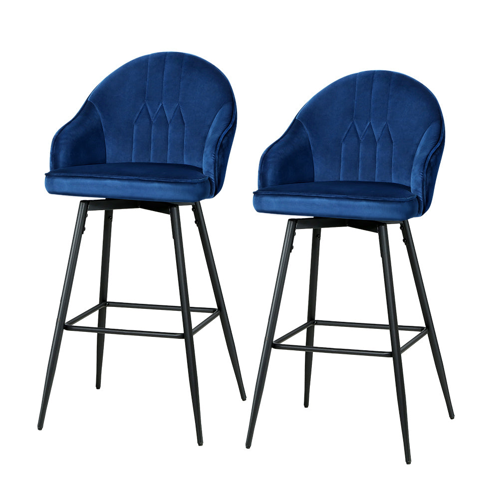 Set of 2 Munich Bar Stools Kitchen Stool Dining Chairs Velvet Chair Barstool - Blue