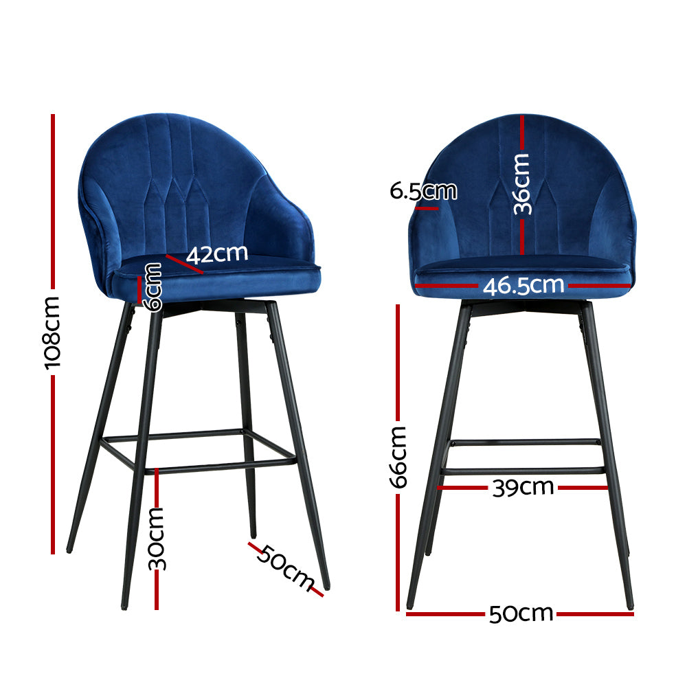 Set of 2 Munich Bar Stools Kitchen Stool Dining Chairs Velvet Chair Barstool - Blue