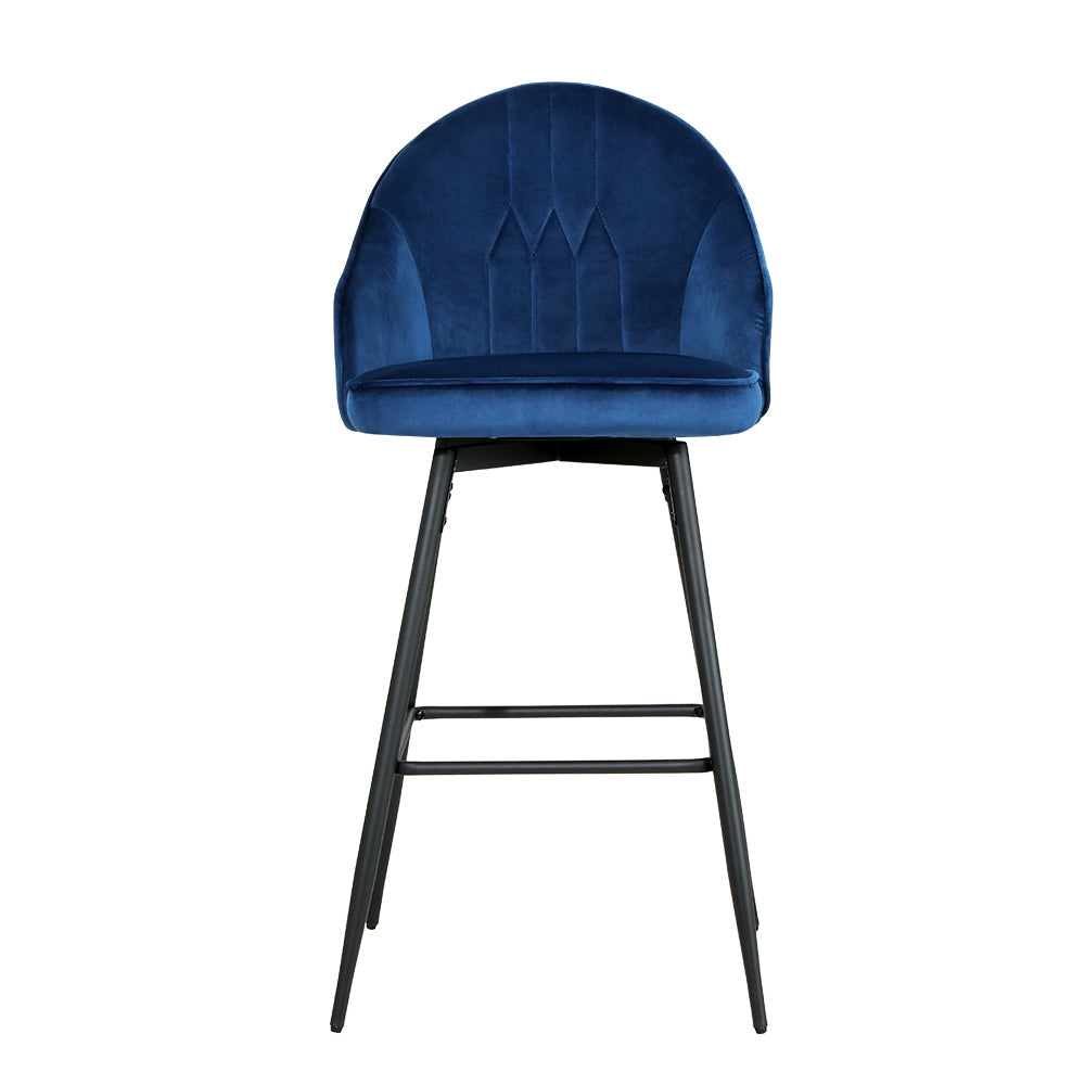 Set of 2 Munich Bar Stools Kitchen Stool Dining Chairs Velvet Chair Barstool - Blue