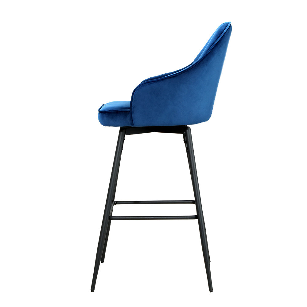 Set of 2 Munich Bar Stools Kitchen Stool Dining Chairs Velvet Chair Barstool - Blue