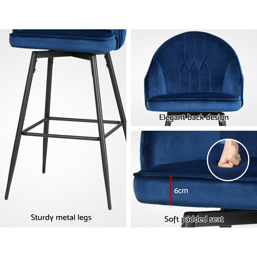 Set of 2 Munich Bar Stools Kitchen Stool Dining Chairs Velvet Chair Barstool - Blue