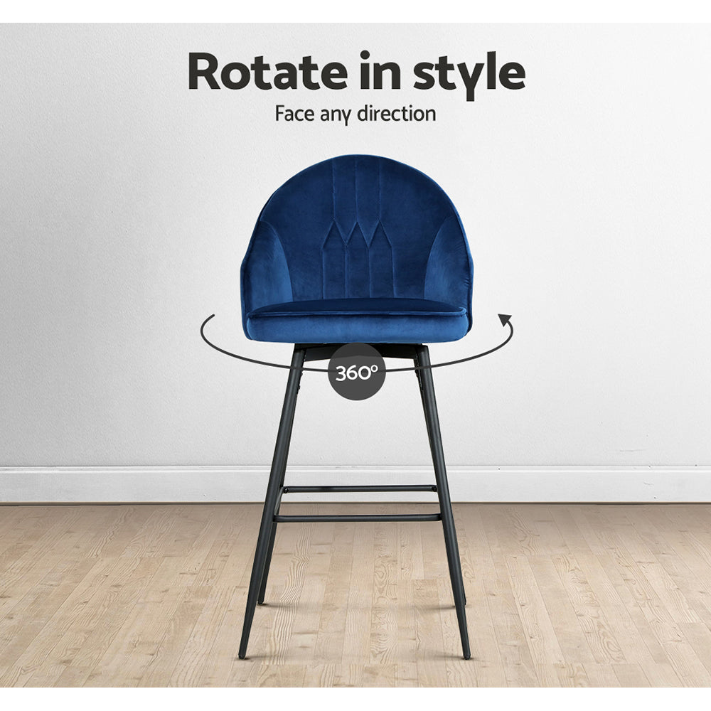 Set of 2 Munich Bar Stools Kitchen Stool Dining Chairs Velvet Chair Barstool - Blue