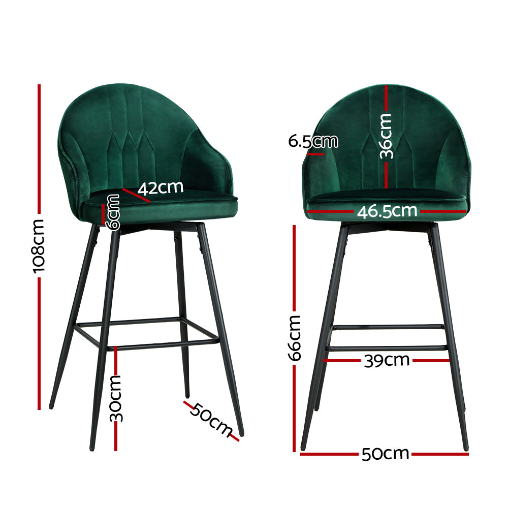 Set of 2 Munich Bar Stools Kitchen Stool Dining Chairs Velvet Chair Barstool - Green