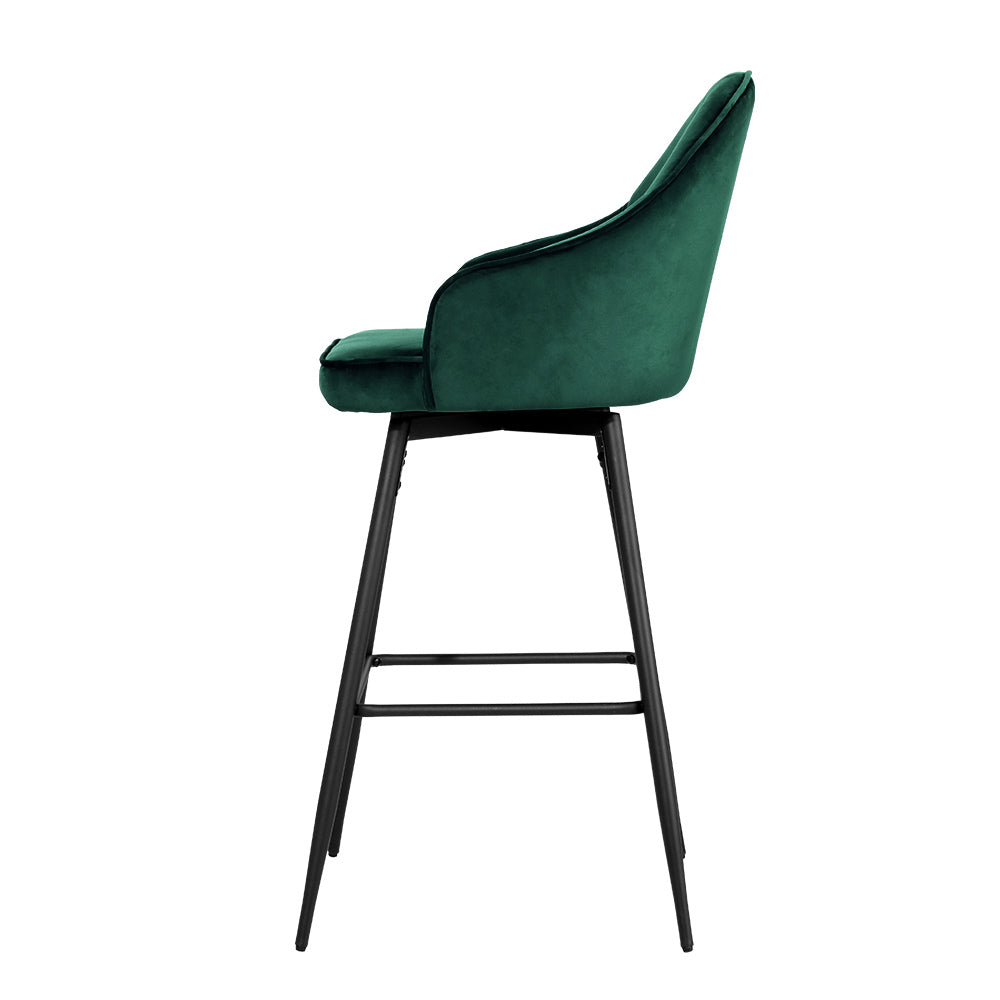 Set of 2 Munich Bar Stools Kitchen Stool Dining Chairs Velvet Chair Barstool - Green
