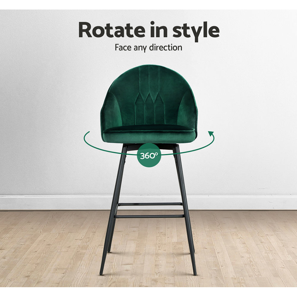 Set of 2 Munich Bar Stools Kitchen Stool Dining Chairs Velvet Chair Barstool - Green