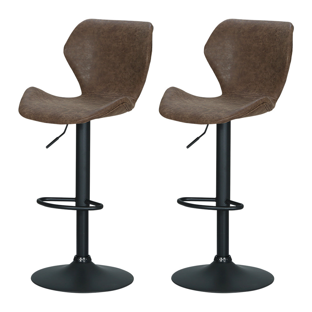 Set of 2 Swansea Bar Stools Kitchen Stool Chairs Metal Barstool Swivel - Brown