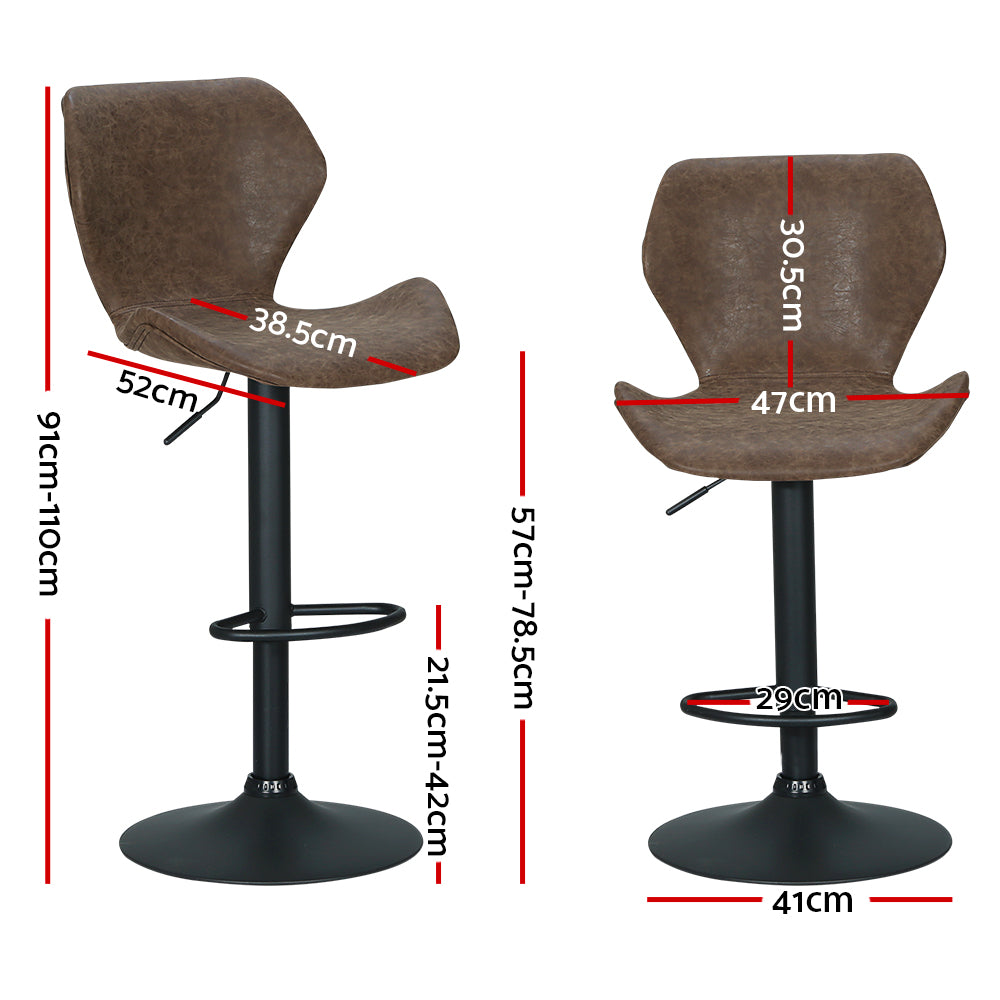 Set of 2 Swansea Bar Stools Kitchen Stool Chairs Metal Barstool Swivel - Brown