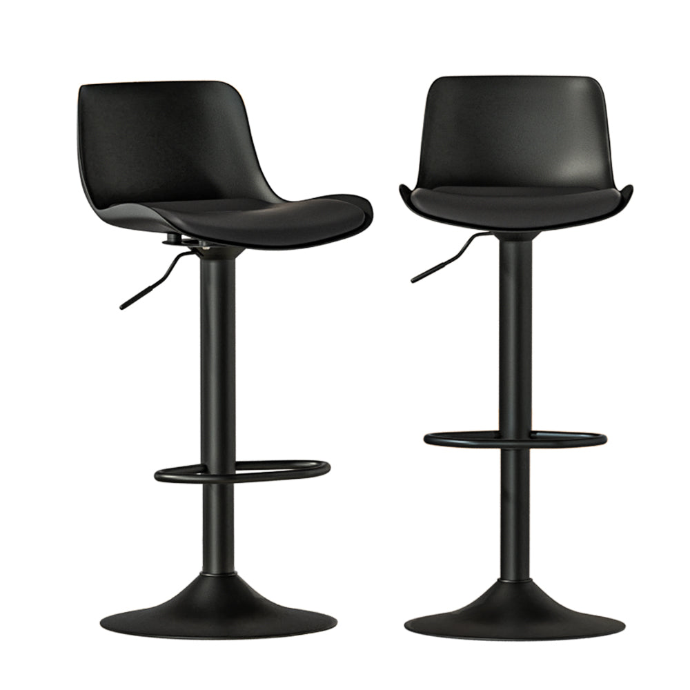 Set of 2 Cairo Bar Stools Kitchen Swivel Gas Lift Stool Leather Dining Chairs - Black