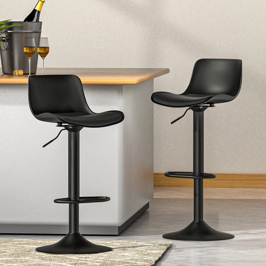 Set of 2 Cairo Bar Stools Kitchen Swivel Gas Lift Stool Leather Dining Chairs - Black