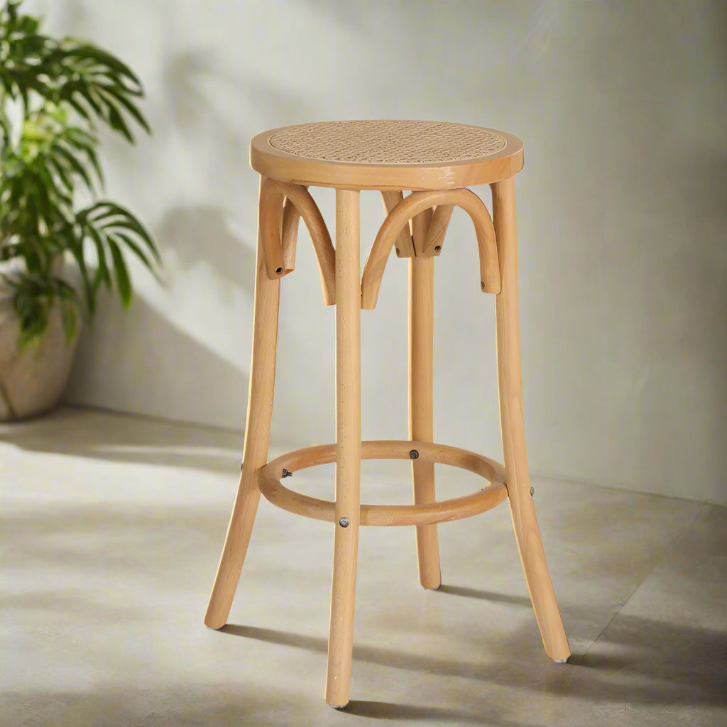 65cm Giza Bar Stools Wooden Stool Counter Chair Kitchen Barstools Rattan Seat - Wood