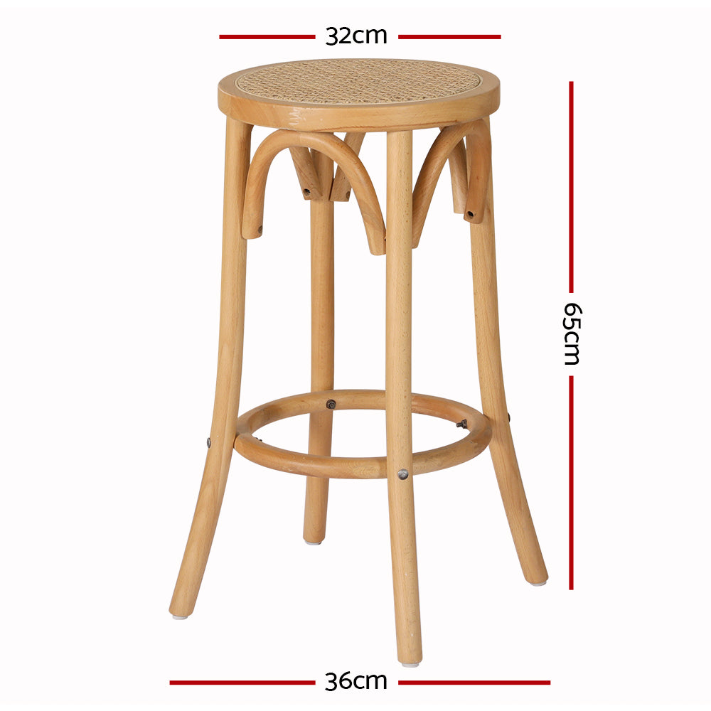 65cm Giza Bar Stools Wooden Stool Counter Chair Kitchen Barstools Rattan Seat - Wood