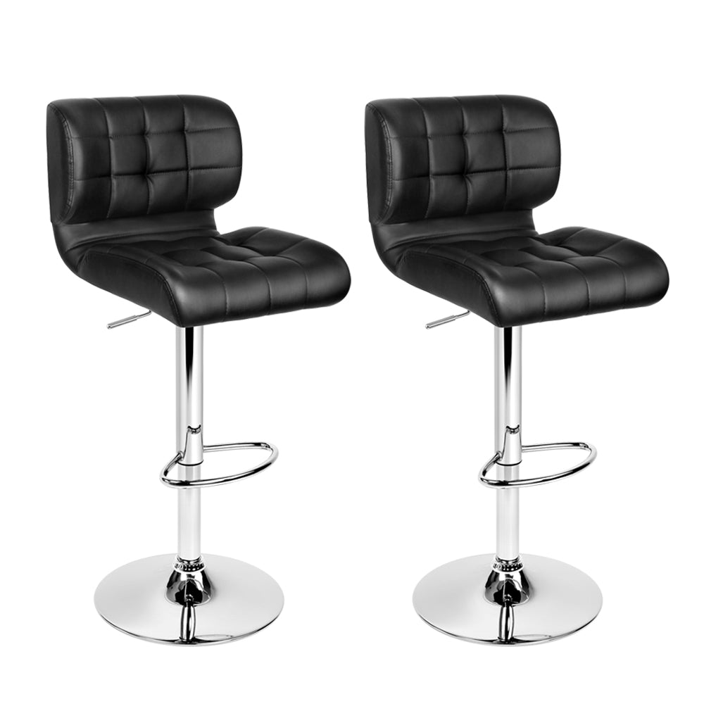 Set of 2 Genoa PU Leather Gas Lift Bar Stools - Black & Chrome