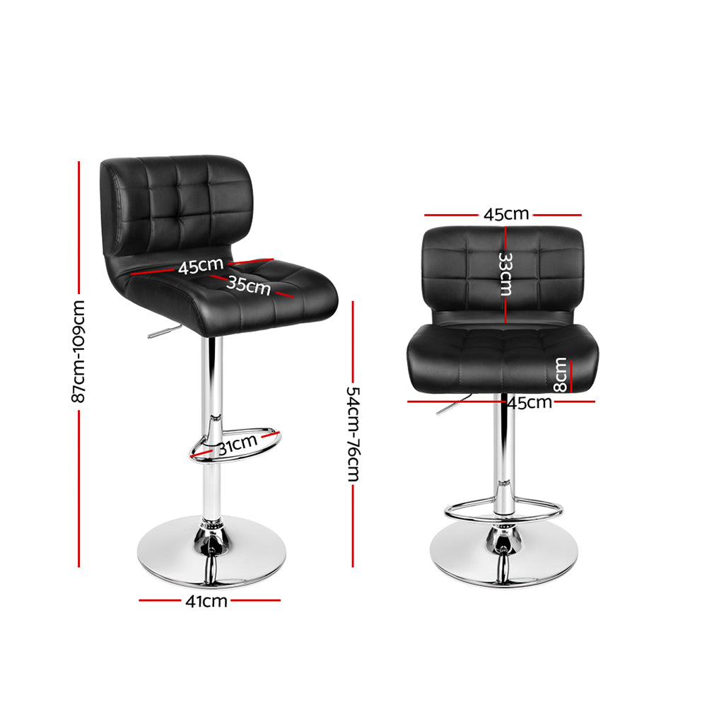 Set of 2 Genoa PU Leather Gas Lift Bar Stools - Black & Chrome