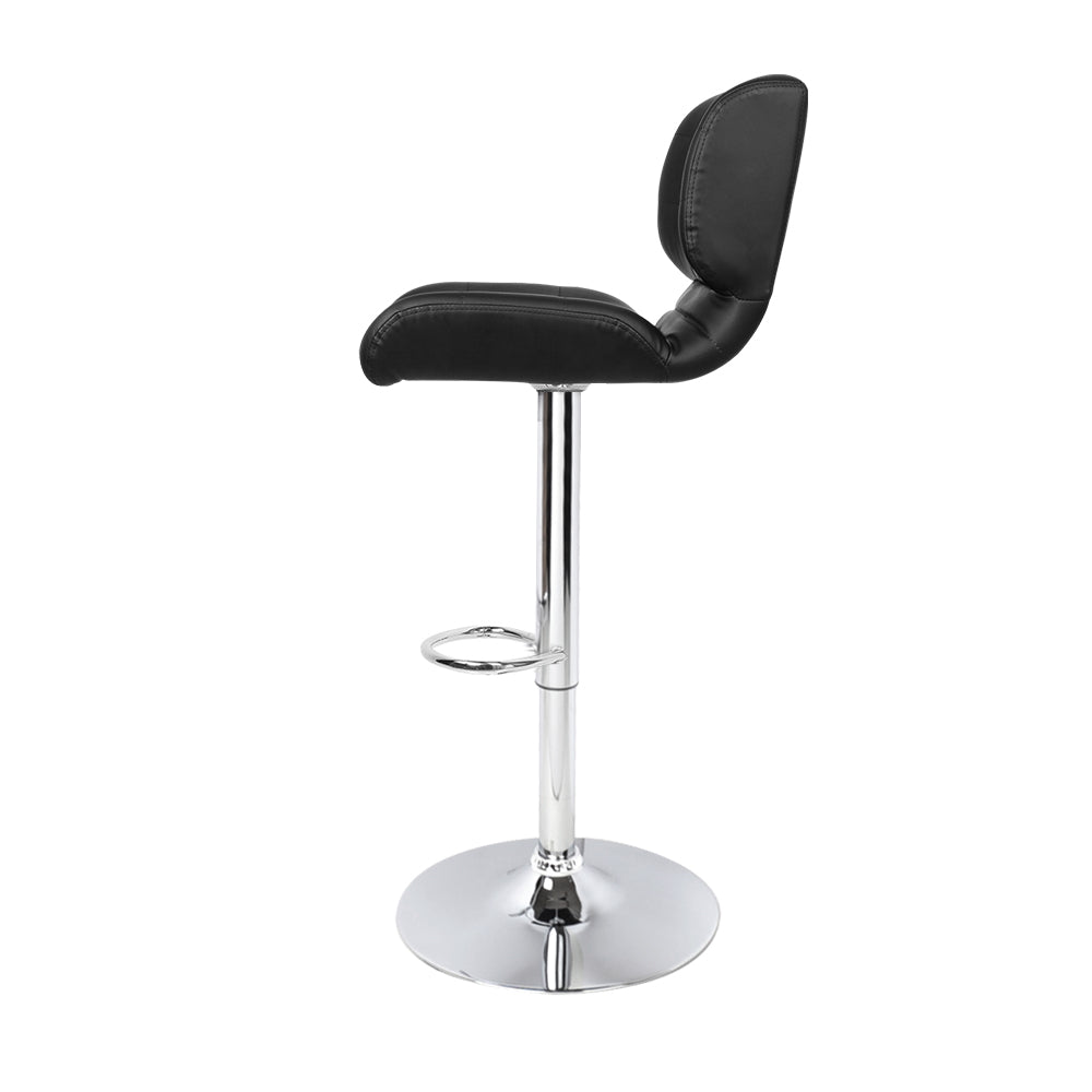 Set of 2 Genoa PU Leather Gas Lift Bar Stools - Black & Chrome