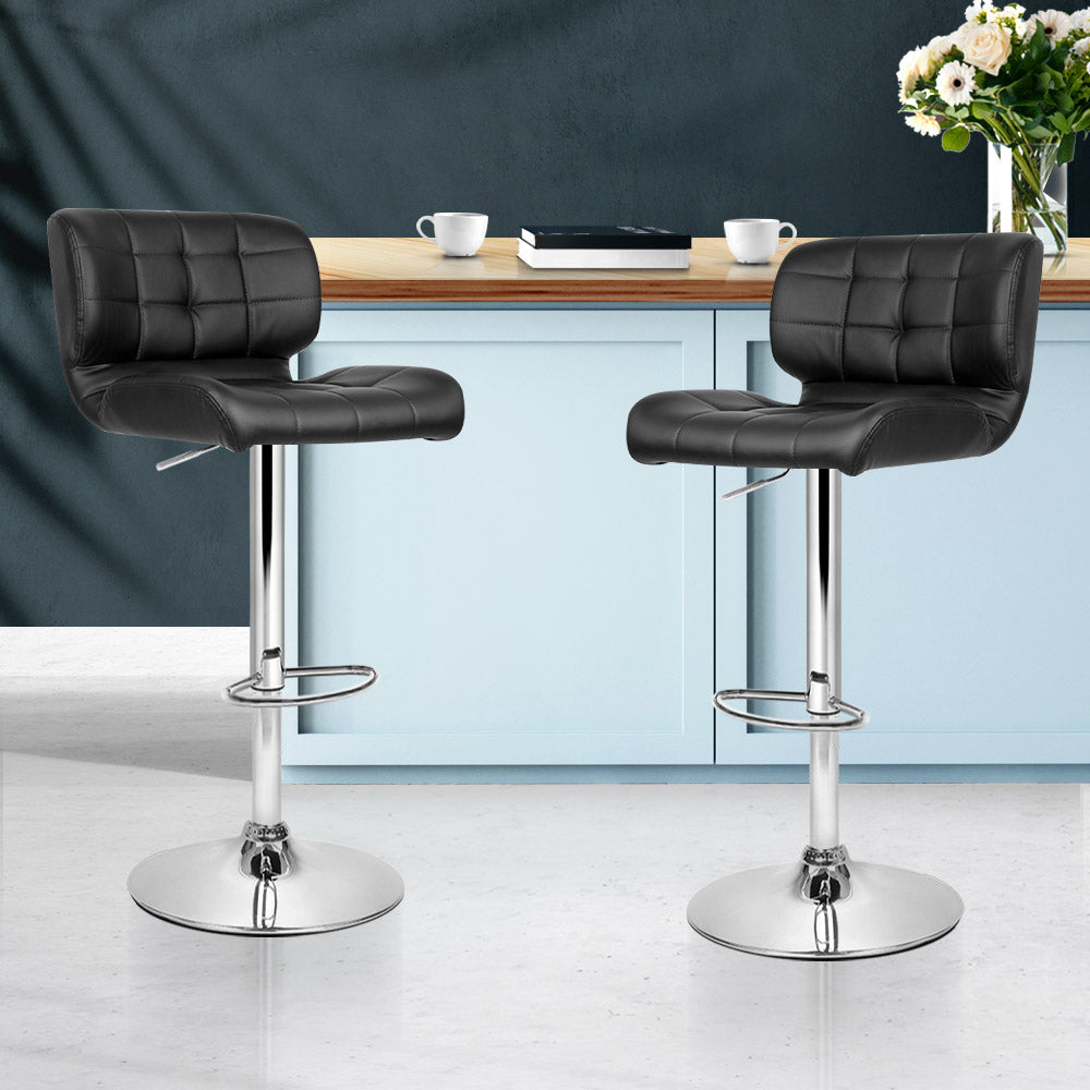 Set of 2 Genoa PU Leather Gas Lift Bar Stools - Black & Chrome