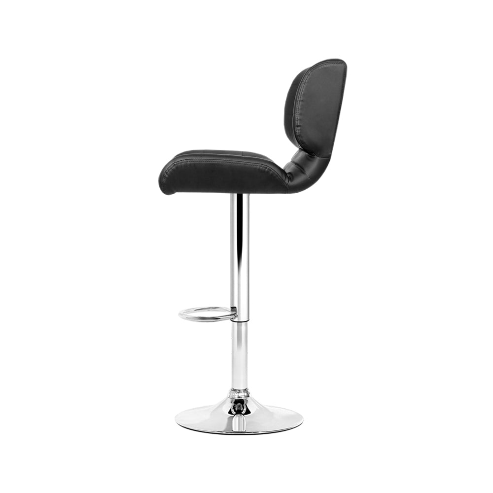 Set of 4 Genoa PU Leather Gas Lift Bar Stools - Black & Chrome