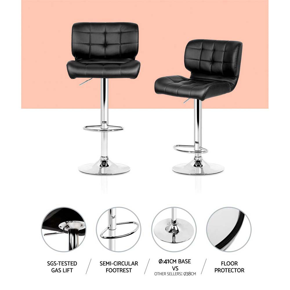 Set of 4 Genoa PU Leather Gas Lift Bar Stools - Black & Chrome