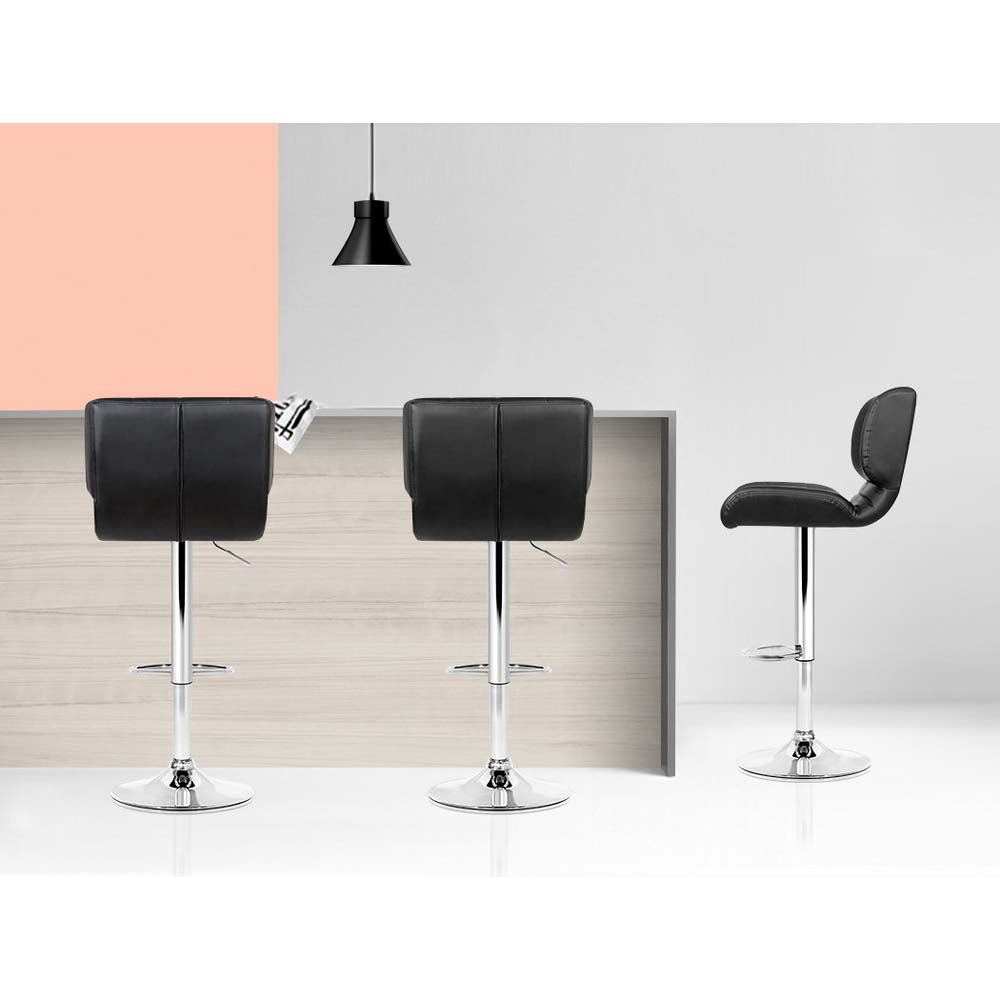Set of 4 Genoa PU Leather Gas Lift Bar Stools - Black & Chrome