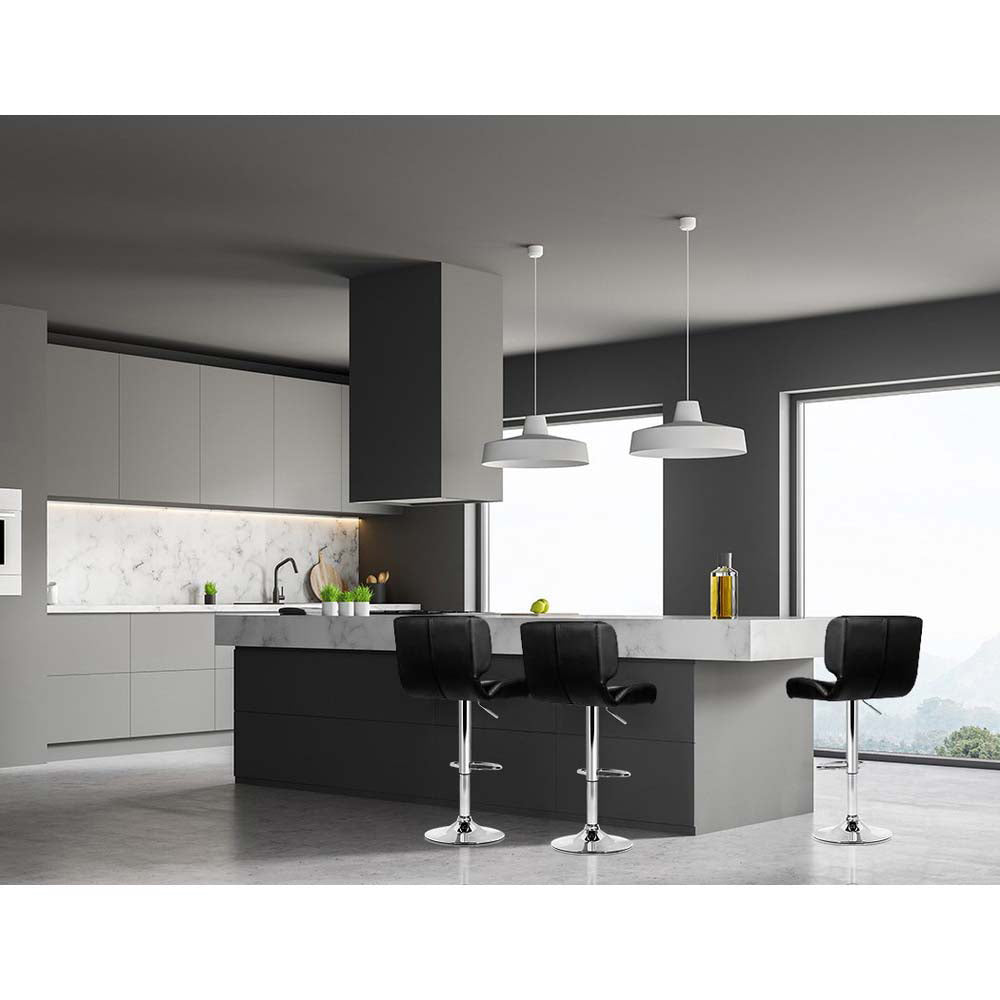 Set of 4 Genoa PU Leather Gas Lift Bar Stools - Black & Chrome