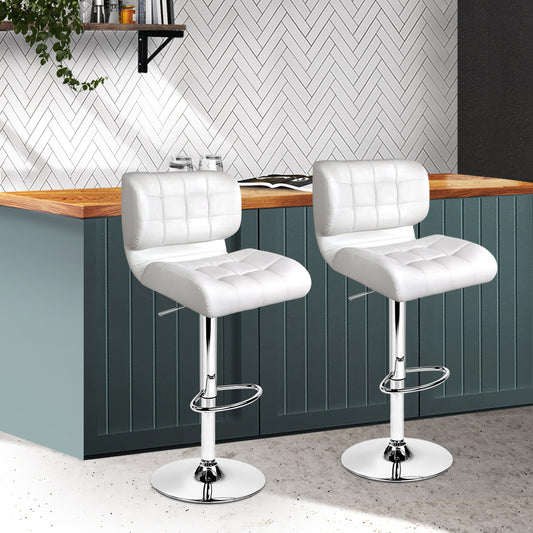 Set of 2 Genoa PU Leather Gas Lift Bar Stools - White & Chrome