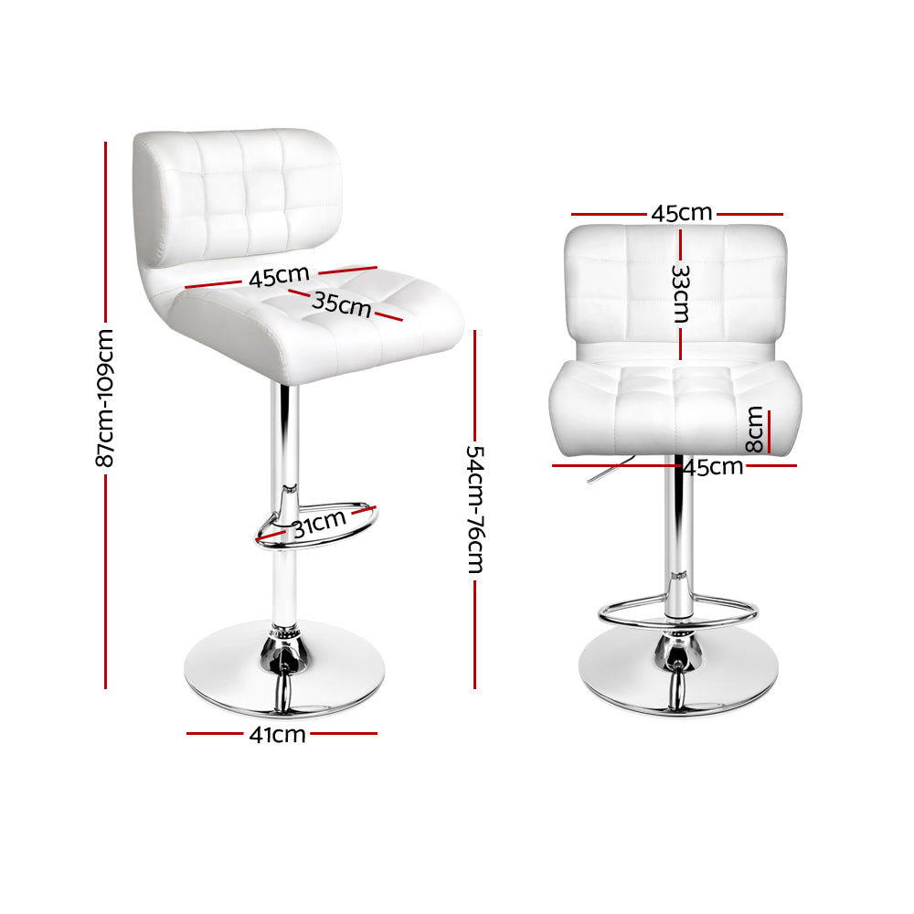 Set of 4 Genoa PU Leather Gas Lift Bar Stools - White & Chrome