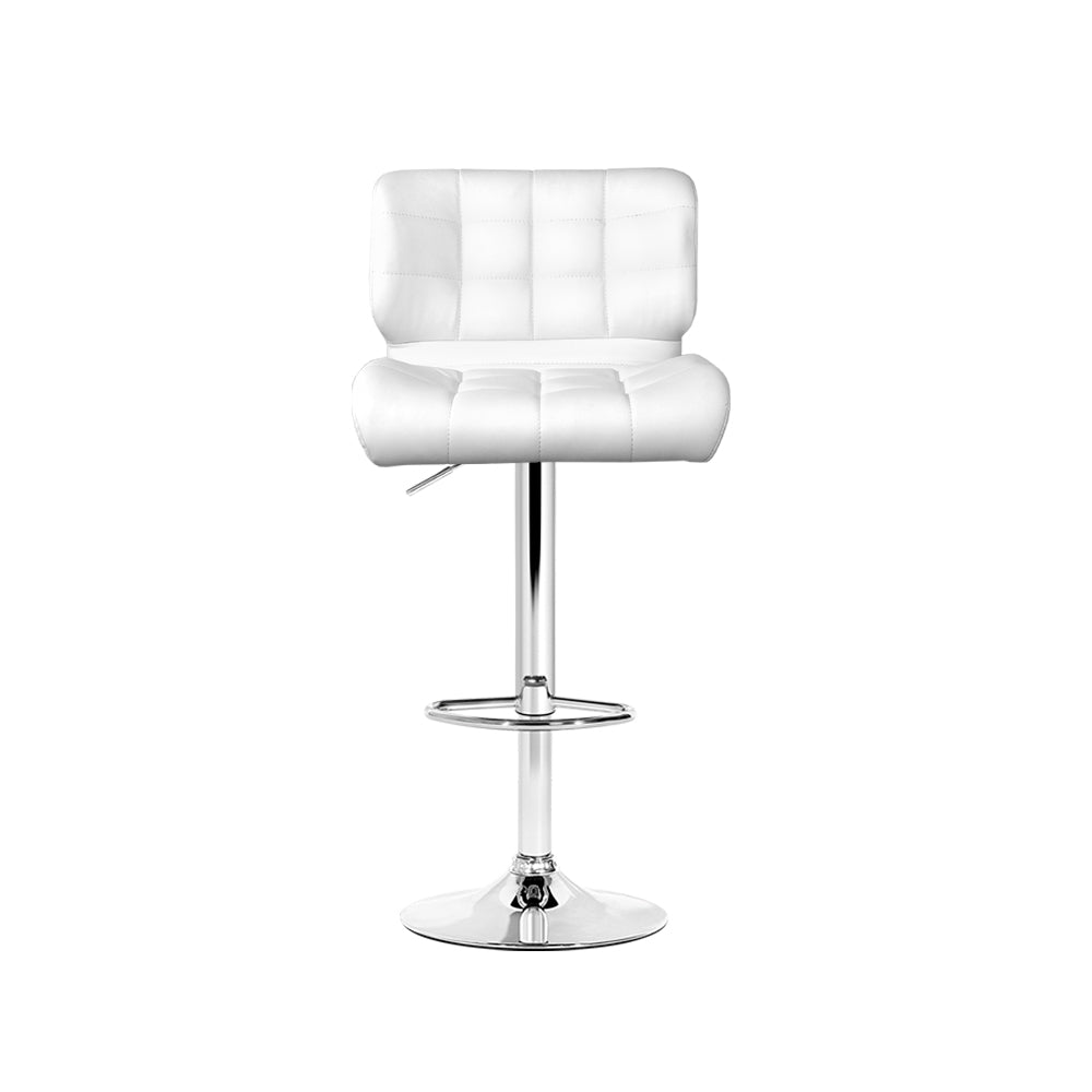 Set of 4 Genoa PU Leather Gas Lift Bar Stools - White & Chrome