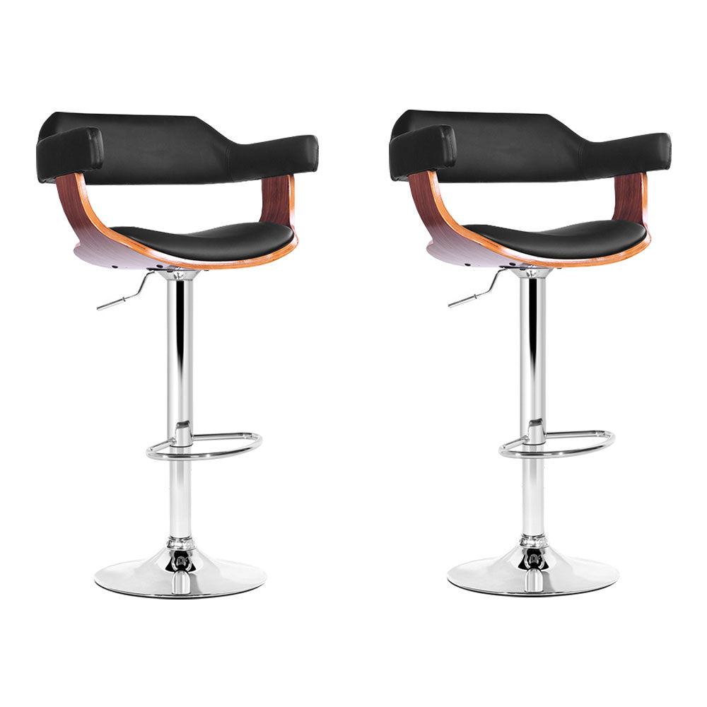 Set of 2 Chalcis Wooden Bar Stool - Black & Wood