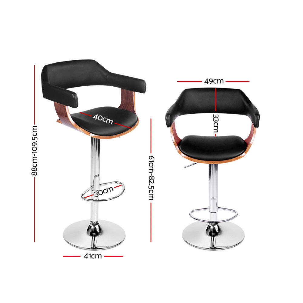 Set of 2 Chalcis Wooden Bar Stool - Black & Wood