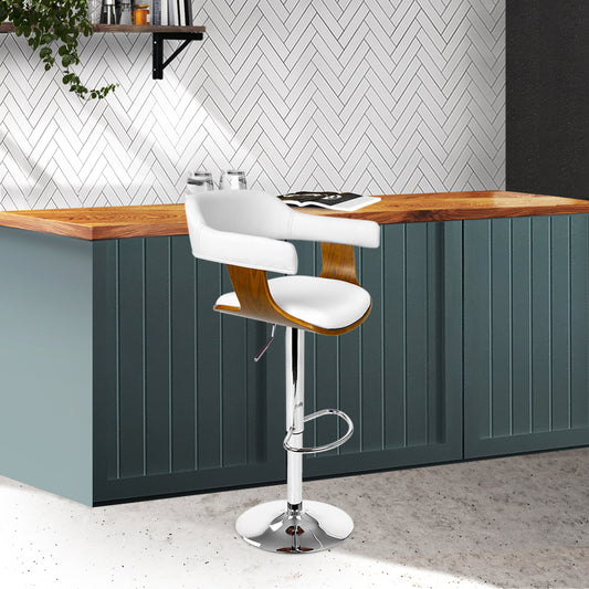 110cm Chalcis Wooden PU Leather Bar Stool - White & Wood