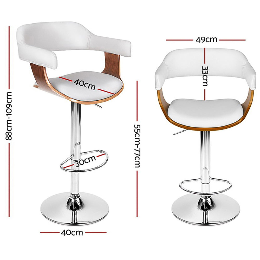 Set of 2 Chalcis Wooden PU Leather Bar Stool - White & Wood