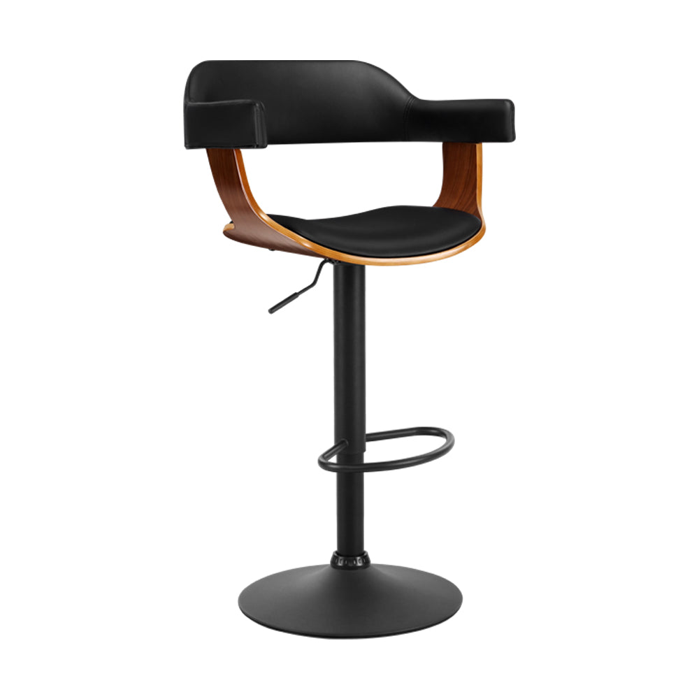 82cm Eindhoven Bar Stool Curved Gas Lift PU Leather - Black & Wood