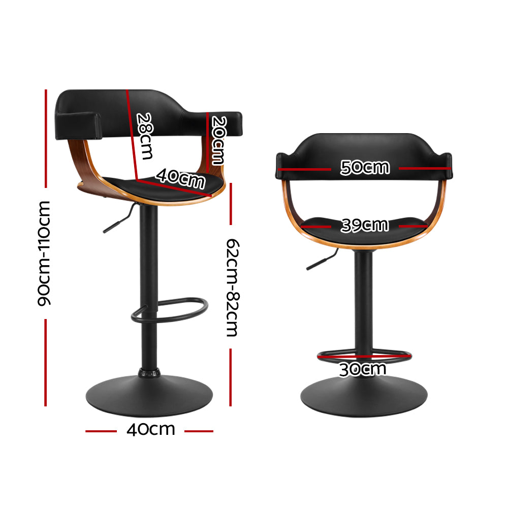 82cm Eindhoven Bar Stool Curved Gas Lift PU Leather - Black & Wood