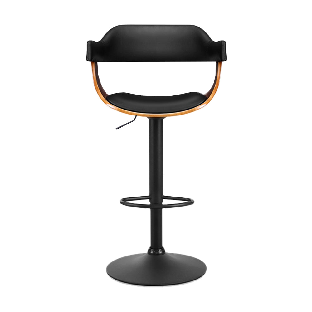 82cm Eindhoven Bar Stool Curved Gas Lift PU Leather - Black & Wood