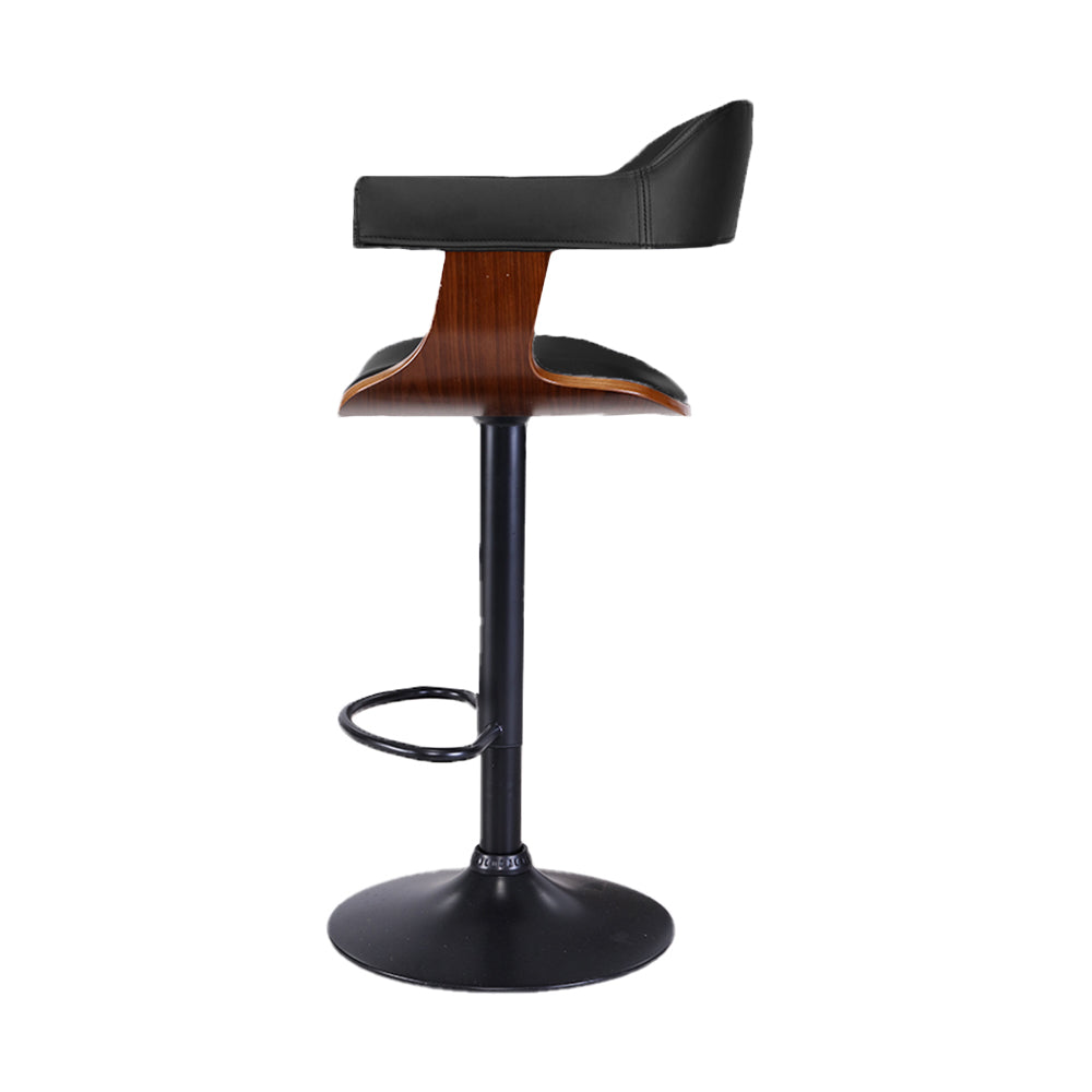 82cm Eindhoven Bar Stool Curved Gas Lift PU Leather - Black & Wood