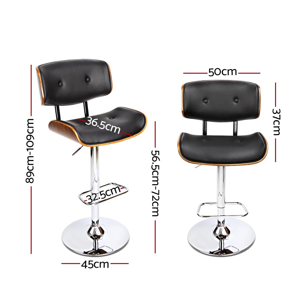 117cm Ancona Wooden Gas Lift Bar Stool - Black & Chrome