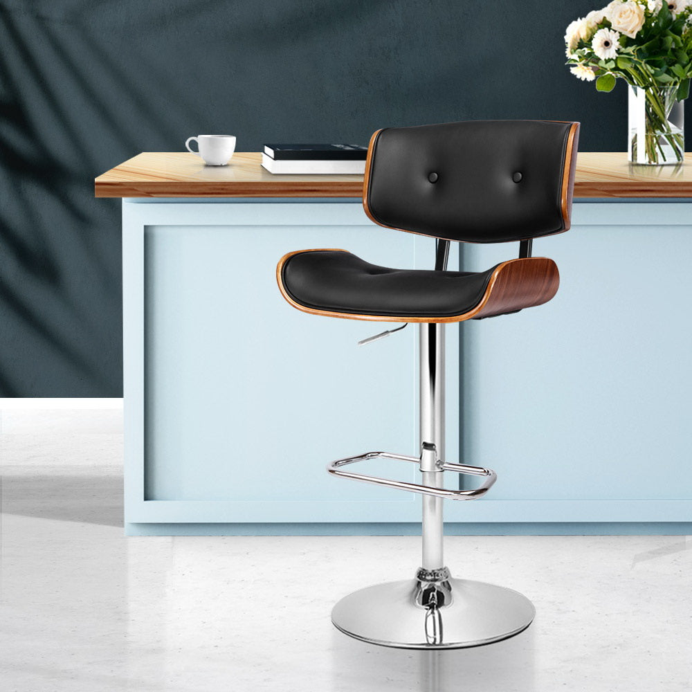 117cm Ancona Wooden Gas Lift Bar Stool - Black & Chrome