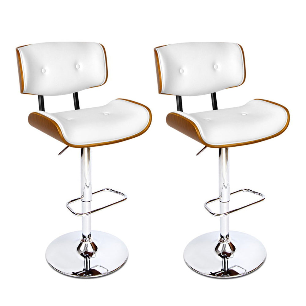Set of 2 Ancona Wooden Gas Lift Bar Stool - White & Chrome