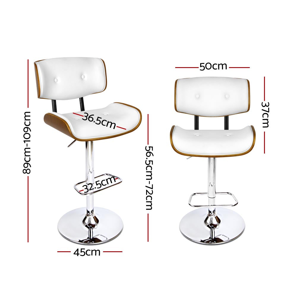 Set of 2 Ancona Wooden Gas Lift Bar Stool - White & Chrome