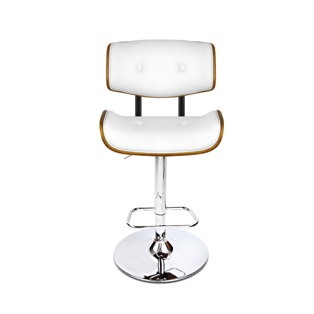 Set of 2 Ancona Wooden Gas Lift Bar Stool - White & Chrome